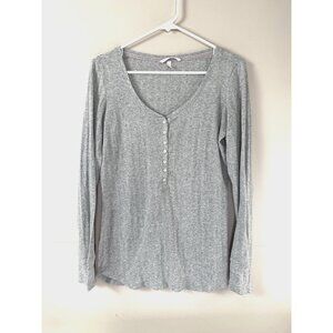 Victorias Secret L Gray Metallic Y2K Ribbed Henley Long Sleeve Top 90s Vibes Fit